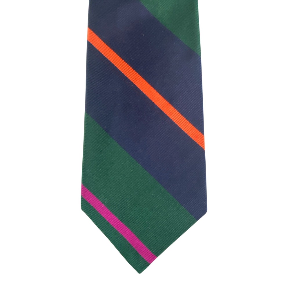 VTG Kenneth Gordon Mens Silk Cotton Mogador Necktie Green Navy Striped 55x3.5